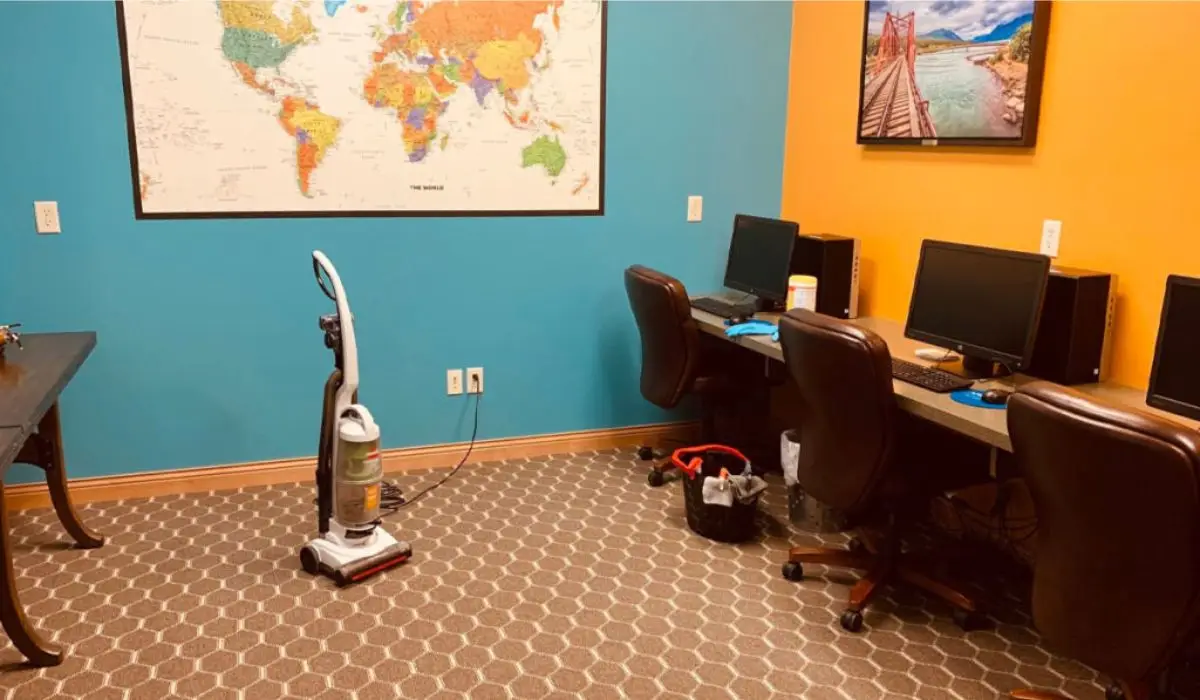 a vacuum inside a clean office area